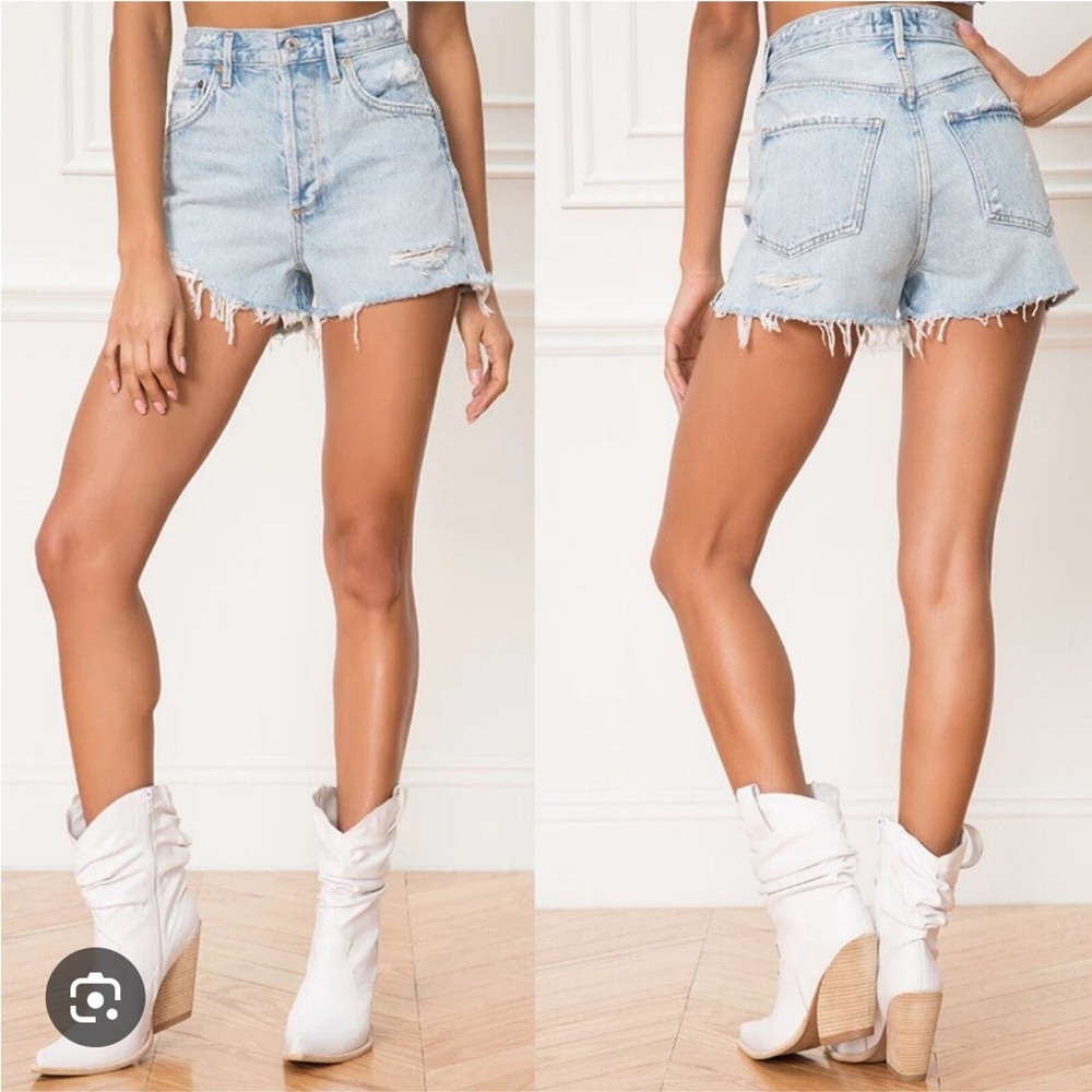 AGOLDE Jaden High Rise Cut Off Denim Shorts in Broken Size 27